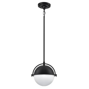 LOZOHOM 9.5-inch Globe Pendant Lights Kitchen Island, Mid Century Black Pendant Lights Fixtures with Milk Globe Glass Shade, Adjustable Hanging Rod Ceiling Light for Dining Room Entryway (1 pc)