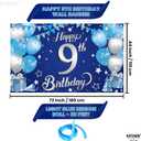 KatchOn, Blue Happy 9th Birthday Decorations Banner - XtraLarge 72x44 Inch | 9th Birthday Decorations for Boys, Girls | Happy Bday Decor | Bday Backdrop Banner for Blue Party Decor