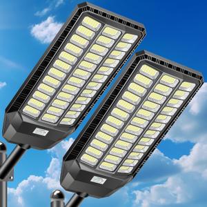 CEDIO 12000W Commercial Grade Solar Street Light, IP67 Waterproof Heavy Duty LED Flood Light with Remote & Motion Sensor, Dusk to Dawn Security Light for Parking Lot, Farm, Property, Yard, 2 Pack, 15.7 x 7.08 x 2.95 inches