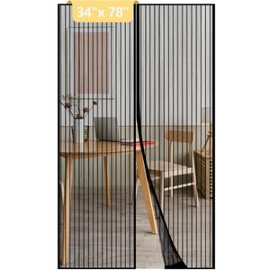 Magnetic Mesh Screen Door Curtain,Heavy Duty Polyester Material,Hands Free Entry and Self Sealing Design Keep Bugs Out, Pet and Kid Friendly,Easy Install,Black(34" x 78")