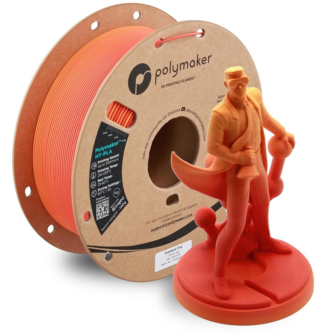 Polymaker HT-PLA Filament 1.75mm Gradient Fire, High Temp PLA for 3D Printing, Heat Stable Up to 150C, Easy to Print, Works with Most FDM Printers, 1kg Spool