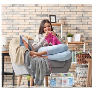 SIHEJA Crochet Bag - Transparent Yarn Storage - Yarn & Crochet Accessories Organizer, Gifts - Black & Striped Jacquard Shoulder Straps