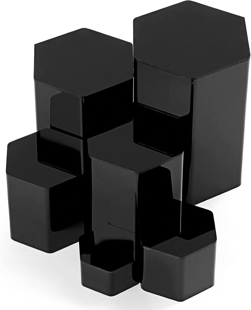 Jetec Hexagonal Jewelry Display Risers Hexagonal Market Display Risers Stands Acrylic Showcase Acrylic Stand for Jewelry Model Figures Decoration, 6 Sizes(Black,6 Pieces) (Rainbow)