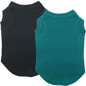 Chol&Vivi Dog Clothes, 2pcs Soft Breathable Cotton T-Shirts, XL Size, Black and Dark Green