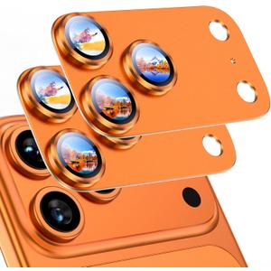 Uyiton Compatible with iPhone 17 Pro Camera Lens Protector - [Not Easy to Break][Strong Adsorption][Case-Friendly] Metal Tempered Glass Rear Camera Screen Cover - Cosmic Orange, 2 Packs
