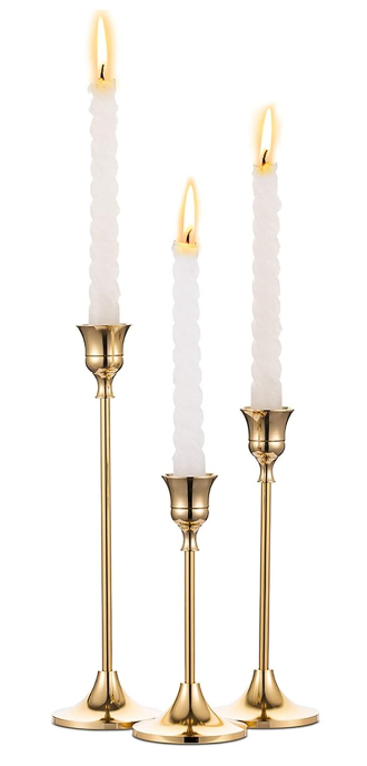 Brass Gold Metal Taper Candle Holders Candlestick Holders, Vintage Modern Decorative Centerpiece Candlestick Holders for Table Mantel Wedding Housewarming Gift