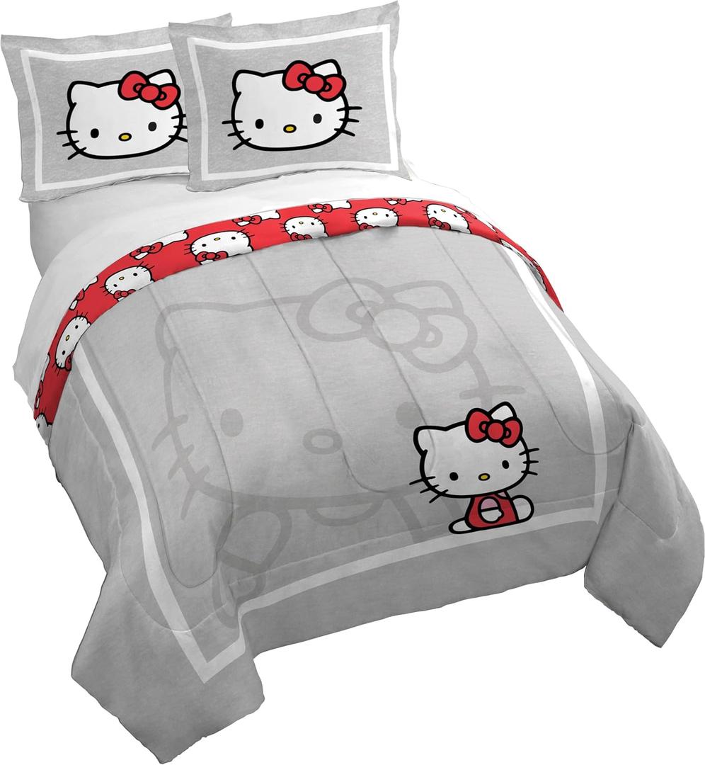 Jay Franco Duvet Cover Set  3 Piece Comforter Cover and Sham Set, Super Soft Cozy Bedding (Insert Not Included) Grey - Hello Kitty, Full