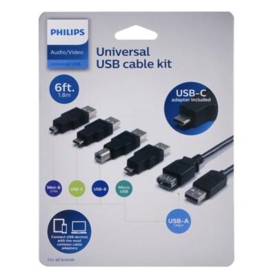 Philips Universal USB Cable Kit USB C Adapter Included USB A Cable 6 Ft