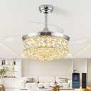 TXCSLY 48" Crystal Fandelier Ceiling Fan with Light, Chrome Chandelier Fan