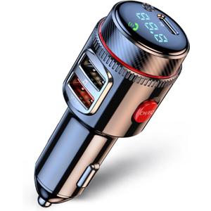 LIHAN Bluetooth 5.4 Car FM Transmitter, Wireless AUX Adapter with USB-C PD 30W & QC3.0 18W Dual Fast Charging, HiFi Bass EQ, CVC Hands-Free Calls, Siri/Google Assistant, 12V/24V Cars/Trucks/Vans