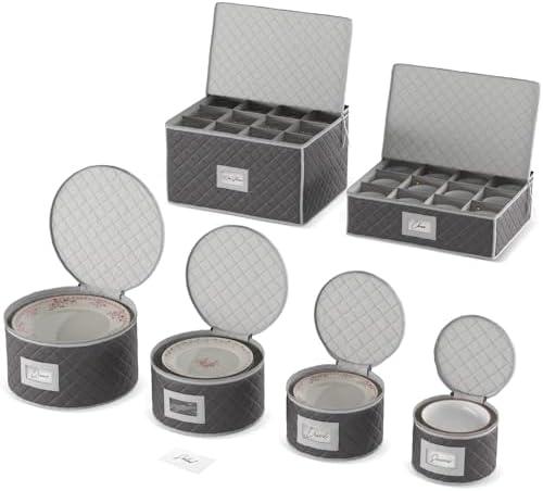 Woffit China Storage Containers - 6 Pack, Quilted Dinnerware & Stemware Set Bins for Packing Dishes and Glasses w/ 48 Felt Protectors - Christmas, Seasonal Storage Woffit China Storage Containers - 6 Pack, Quilted Dinnerware & Stemware Set Bins for Packing Dishes and Glasses w/ 48 Felt Protectors - Christmas, Seasonal Storage