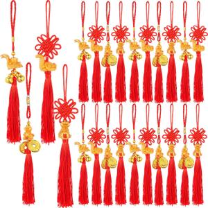 24 Pcs Chinese New Year Decorations 2025 Year of The Snake Pendant Chinese Wealth Snake Knot Tassel for Bonsai Car Hanging Charm Spring Festival Party Supplies
