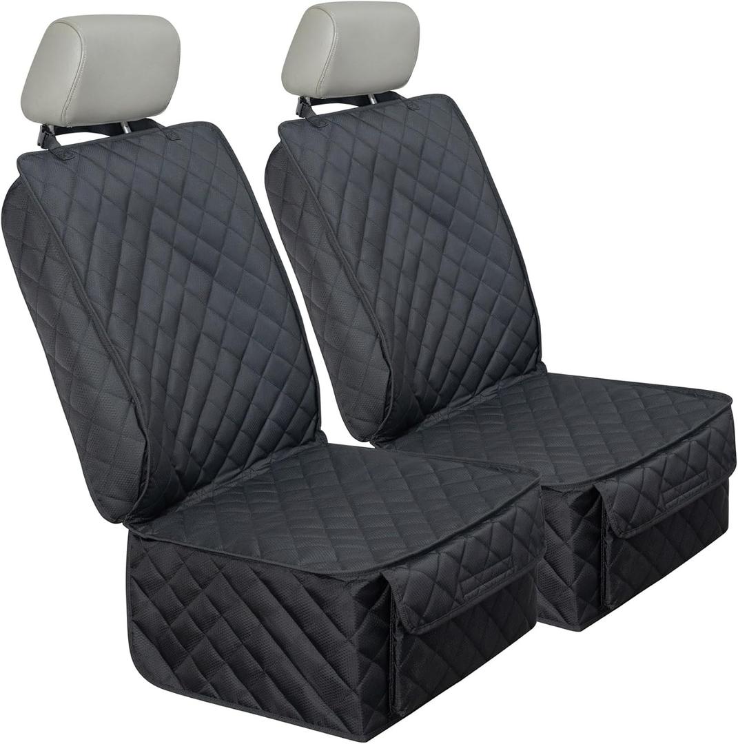 Waterproof Front Seat Cover Dog Car Seat Covers Nonslip and Full Protection with Side Flaps Fits Most Cars, Trucks, SUVs(Black, 2Pack)
