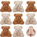 Threan 8 Pcs Mini Plush Bears 4'' Small Bear Bulk Stuffed Animal Toys Tiny Soft Bear Doll Present Stuffers for Keychain Baby Shower Party Favors Supplies(Brown, Apricot)