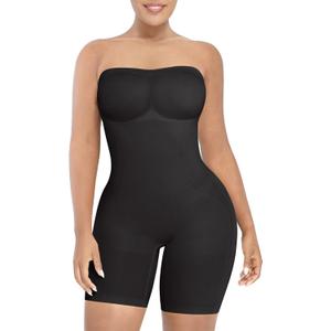 SHAPELLX Women's Shapewear Bodysuits Tummy Control Butt Lifter Body Shaper Strapless Seamless Mid Thigh Jumpsuit Tops (3X-Large-4X-Large, A1-Black-Shorts)