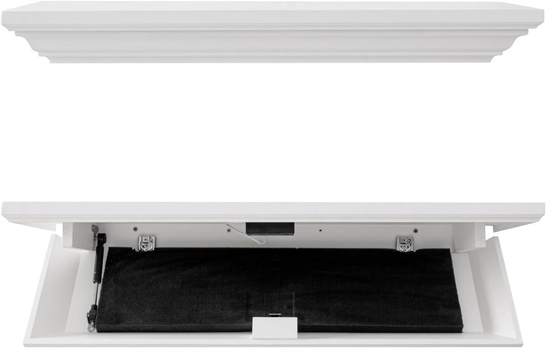 Wall Mounted Floating Shelf with Hidden Gun Storage Compartment, White