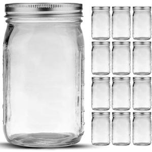 Mason Jars 32 oz, 12 Pack Quart Mason Jars With Wide Mouth Lids, Glass Jars for Canning, Food Storage, Meal Prep, Overnight Oats, Fermenting, Pickling, DIY Projects