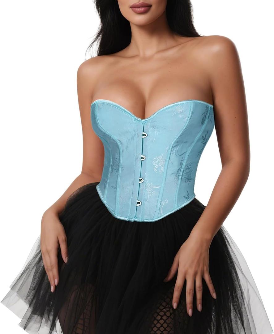 VONMELLI Bustier Corset Top Lace Up Overbust Shapewear Lingerie Cosplay Costume (Small, Light Blue)