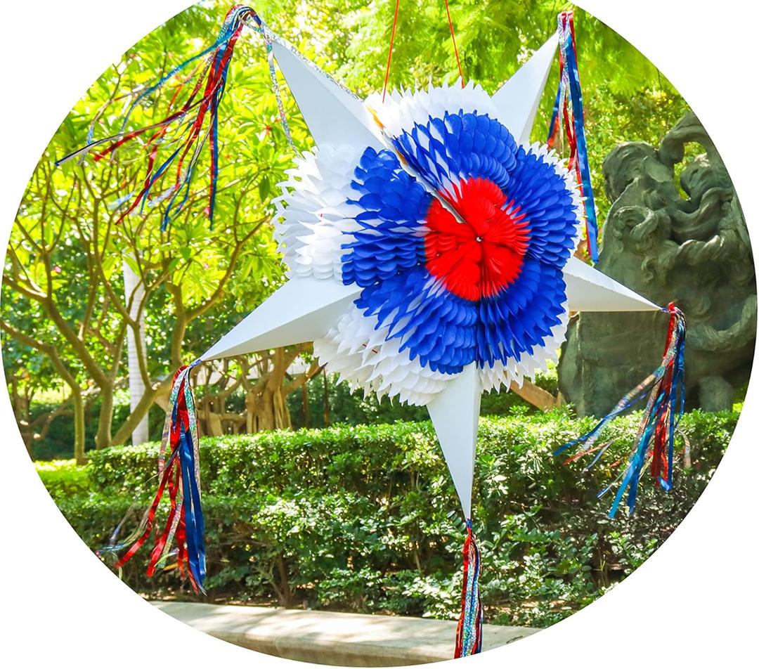 Celly Party American Star Pinata - Red White and Blue Pinatas Party Decorations - 32 Inch Large Authentica Birthday Pinata for Kids Birthday Party, Dia de Los Muertos - Big Colorful Foldable Pinata, 5