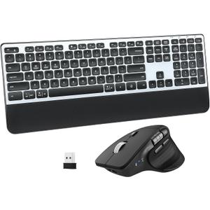 Wireless Keyboard and Mouse Combo, 2-in-1 USB Receiver & Dual Bluetooth, Scissor-Switch Keys, Smart Flying Scroll for Windows, Mac, Linux, Chrome  Ideal for Office & Students (US Layout)