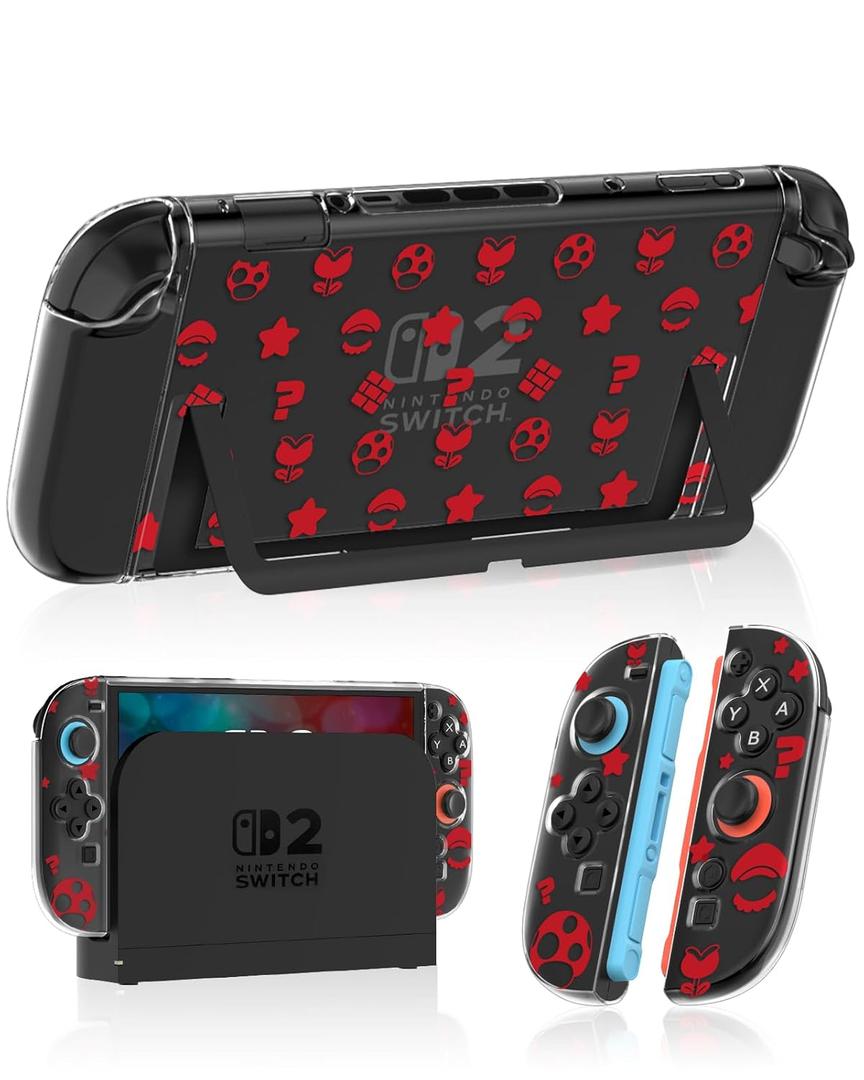 Dockable Protective Case for Nintendo Switch 2 2025 - Cute Cartoon Red Design Clear TPU Slim Hard Cover for Joycon 2 for Women Teens Girls Boys