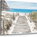 Bathroom Wall Art Beach Picture: Modern Ocean View Sea Canvas Artwork Decor Contemporary Coastal Scene Wave Seascape Painting Horizontal Scenic Nature Landscape Seaside Boardwalk Prints for Living (16"L x 11"W)
