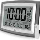 WallarGe Atomic Clock with Outdoor and Indoor Temperature - 12.5 Inch Self-Setting Digital Clock Large Display, Battery Operated Wall Clocks or Desk Clocks for Bedroom, Livingroom, Office, Grey
