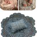 Coberllus Newborn Baby Photography Props Boys Girls Posing Posing Positioner Pillow & Hollow Out Lace Round Rug Backdrop Blanket Set (Blue)