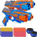 POKONBOY 2 Pack Toy Foam Blaster Gun, Blaster Toy Gun with 2 Wristbands and 80 Pcs Refill Darts 6-Dart Rotating Drum Toy Blaster Compatible with Nerf Gun Birthday Gift for Kids Age 6+ (Blue & Orange)