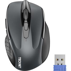TECKNET Wireless Mouse, 2.4G Ergonomic Optical Mouse, Computer Mouse for Laptop, PC, Computer, Chromebook, Notebook, 6 Buttons, 24 Months Battery Life, 2600 DPI, 5 Adjustment Levels (Grey)