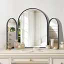 Trifold Vanity Mirror, 36x24Inch 3 Way Mirror Metal Frame for Bathroom, Black Tri Fold Arched Mirror Wall Mounted for Make up, Bedroom, Livingroom, Dressing Table and Braiding Hair