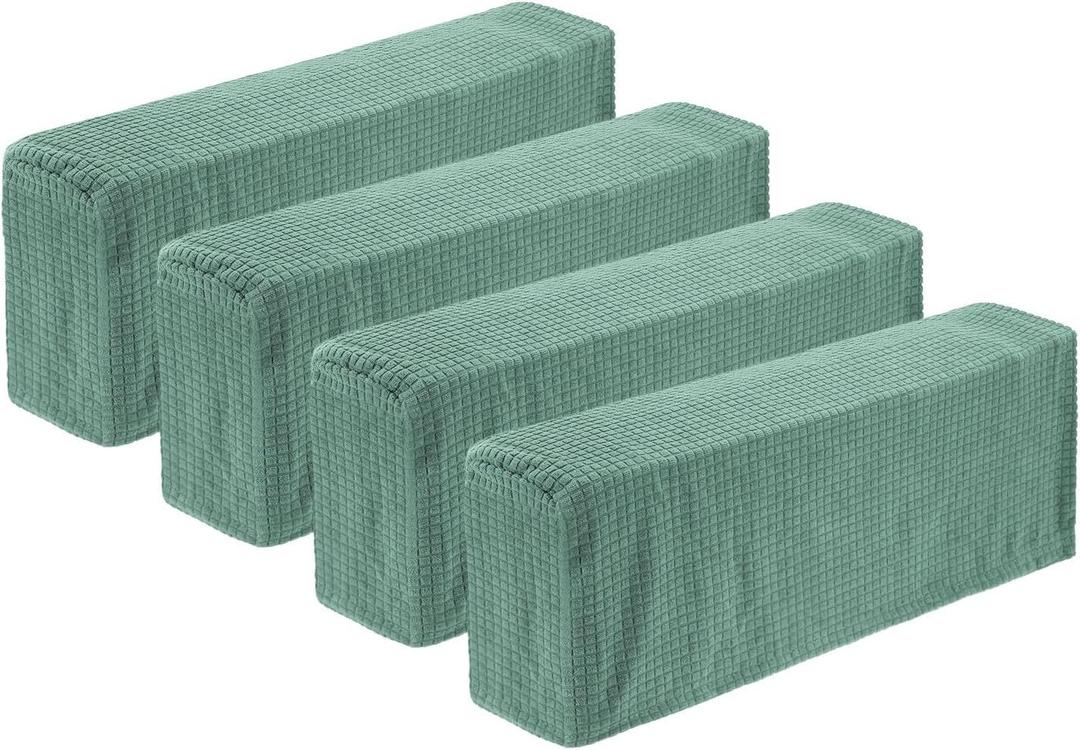 uxcell 4 Pcs Stretch Armrest Covers, Polyester Couch Armchair Cover Water Resistant Plaid Chair Arm Rest Slipcovers for Sofa Recliner, Green