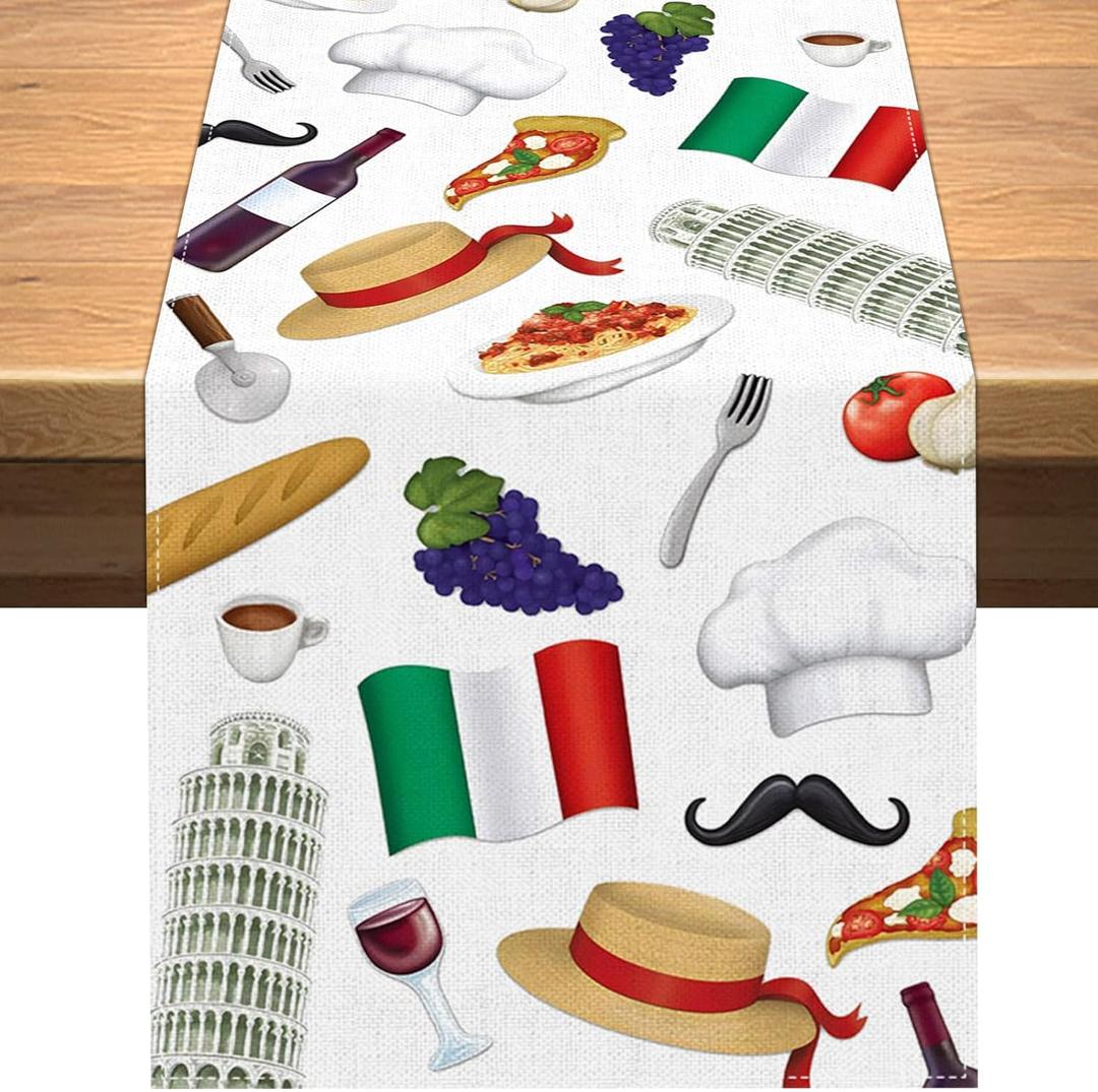 Vohado Italy Table Runner Italian Themed Dinner Birthday Party Decoration Red White and Green Dining Room Home Kitchen Island Decor (13" x 72")