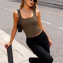 YUCOLEN Brown Tank Top Womens Double Lined Sleeveless Tops Square Neck Camisole Slim Fit Basic Tee Summer Crop Shirt M