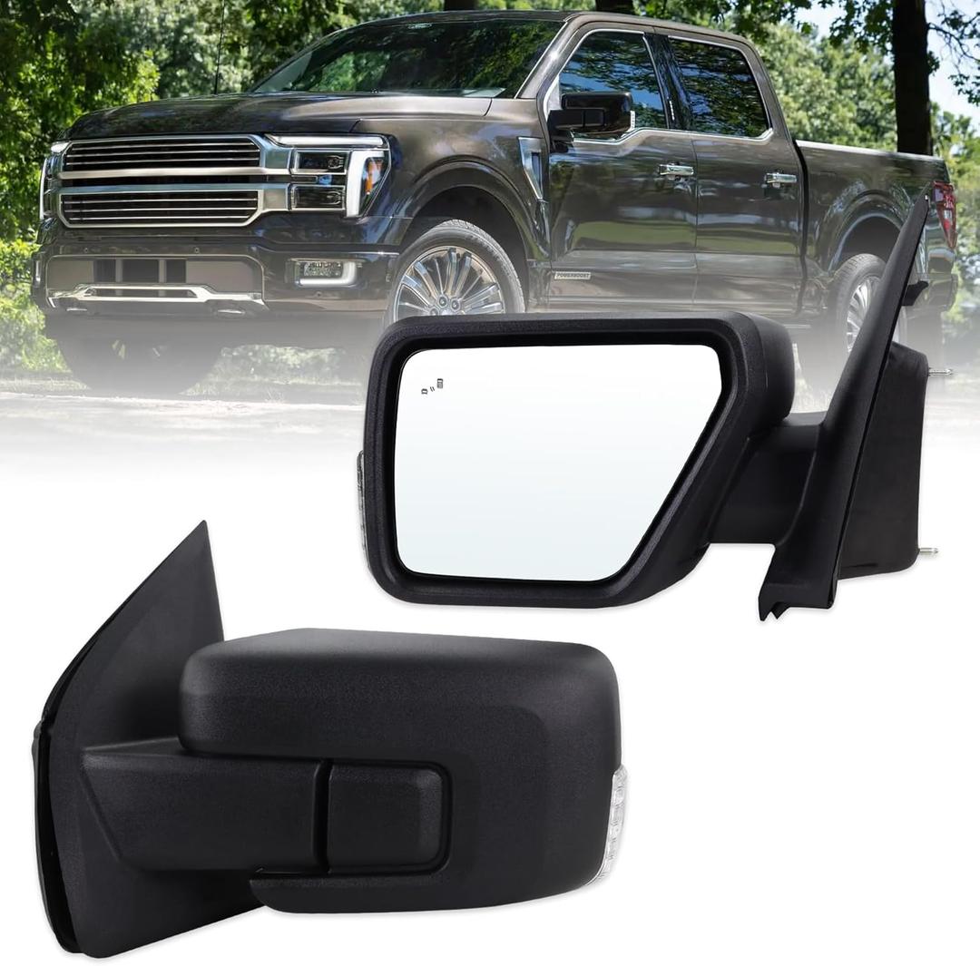 Left Driver Side Mirror Compatible With 2021-2026 Ford F150 With Manual Folding Power Glass Heated Blind Spot Turn Signal Puddle Light Matte Black Replace#ML3Z17683SA(11Pins)