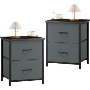 Somdot Nightstand Set of 2, Small Dresser for Bedroom with 2 Drawers, Bedside Table Night Stand End Table with Fabric Bins for Bedroom Kids Closet Dorm Guest Room, Charcoal Grey