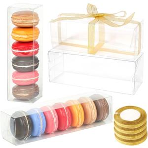 GTYOPR 36PCS 2.2x8.2x2.75 Inches Clear Favor Boxes, Plastic Party Favors Gift Box with Ribbons, Individual Candy Boxes Macaron Treat Cake Dessert