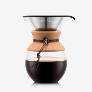 Bodum 34oz Pour Over Coffee Maker, HighHeat Borosilicate Glass with Reusable Stainless Steel Filter and Cork Grip  Made in Portugal