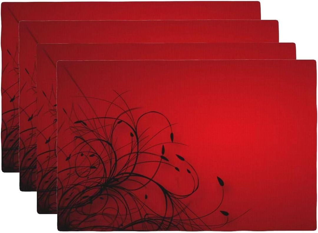 Red Black Abstract Flower Placemats Set of 4 Retro Floral Linen Washable Placemat Kitchen Dining Heat-Resistant Modern Rustic Place Mats Desktop Decor Table Mats 12x18 Inch Red Black Abstract Flower Placemats Set of 4 Retro Floral Linen Washable Placemat Kitchen Dining Heat-Resistant Modern Rustic Place Mats Desktop Decor Table Mats 12x18 Inch