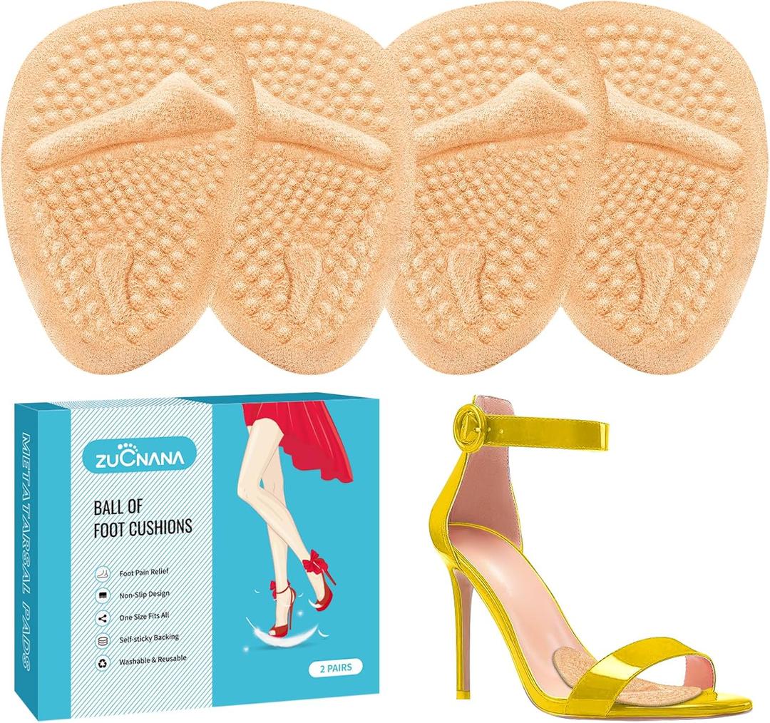 ZUCNANA Metatarsal Pads | 2 Pairs High Heel Inserts | Soft Gel Shoe Inserts for Women | Reusable Ball of Foot Cushions for Women Foot Pain Relief and Comfort | One Size Fits Any (Golden)