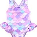 Toddler Swimsuit Girl Infant One Piece Swimwear Stripe Floral Summer Beach Bathing Suits with Bowknot (3-4T,Mermaid)