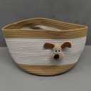Bellar Small Dog Toy Basket with Lid, Small Woven Storage Basket for Dog Toys & Baby Laundry, Cute Animal Decorative Organizer for Living Room, 10x10 Brown & White (Medium)