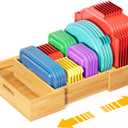 Kiasthome Expandable Bamboo Lid Organizers Inside Cabinet, Kitchen Cabinet Organizers with 3 Adjustable Dividers, Storage Plastic Lids, Food Container Lid Holder Organizer for Drawer Pantry, Nature