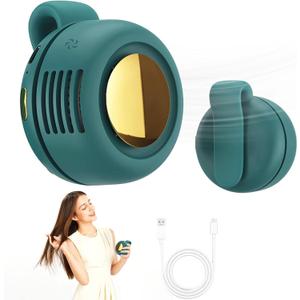 Portable silent mini bladeless fan 3-speed clip-on fan 360 rotatable, suitable for outdoor, travel and office use, travel accessory (Green)