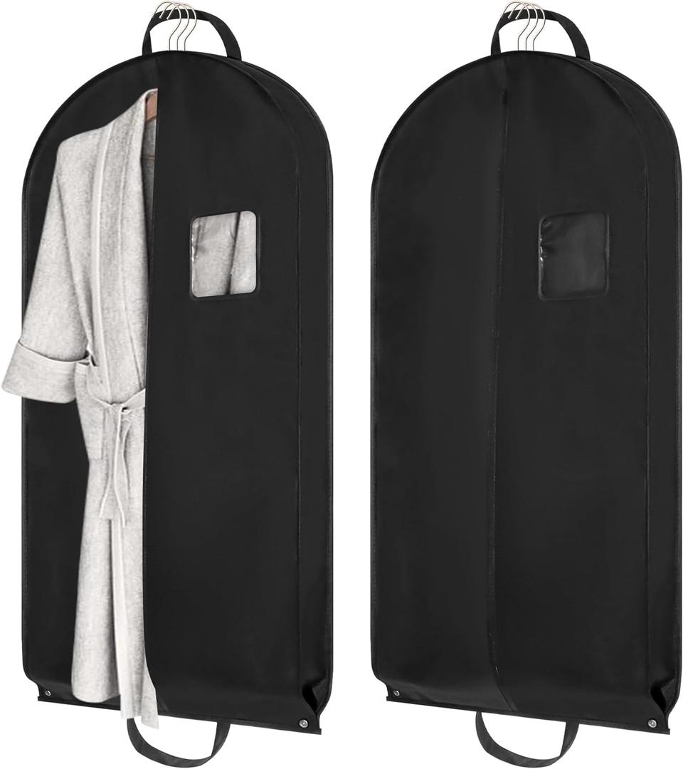 Black 42"Garment Bags for Hanging Clothes,2 Pcs Suit Cover Bags for Closet Storage and Travle,Heavy Duty Waterproof Hanging Suit Bag for Suits,Coats,Jackets,Shirts,Sweaters