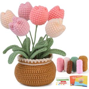 kgxulr Crochet Kit for Beginners, Tulip Crochet Starter Kit Beginner for Complete Beginners Adults, Crocheting Knitting Kit with Step-by-Step Video Tutorials (Tulip)