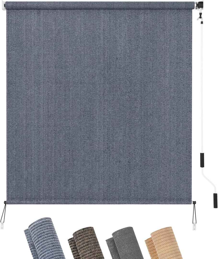 KELIXU Patio Shades Roll Up Outdoor Blind, 6' W x 8' H Cordless Sun Shade Privacy Screen with 90% UV Protection Exterior Roller Shade Cloth for Porch Pergola Backyard Windows Balcony, Blue-Gray