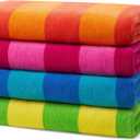 Kaufman - Soft Oversized Beach Towels in Bulk | 29" x 58" Velour Striped Towel | Absorbent, Quick-Drying | 100% Cotton Thick Towels (4 Pack)