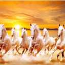 Dharvika Innovations Seven Running Horses Vastu Vinyl Wall Poster, Self Adhesive, Sparkle Lamination, 24 x 36 Inch