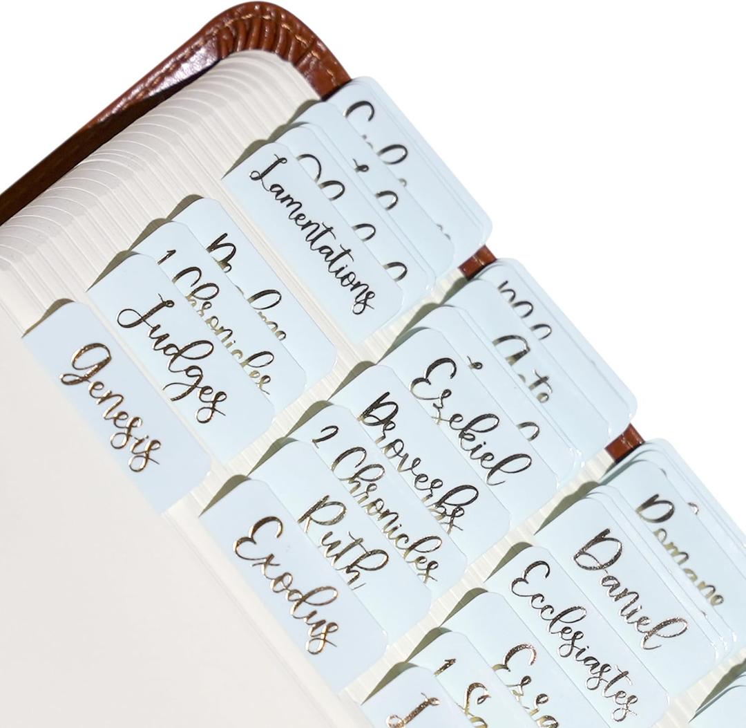 Idyllic Grace - Bible Tabs, Gold Foil Lettering, Bible Journaling, Study Tool, New and Old Testament, Christian, Catholic, Apocrypha, 90 Tabs, Indexing Tabs, Glossy Laminated, Durable - Mint to Be